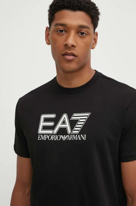 Pamučna majica EA7 Emporio Armani za muškarce, boja: crna, s tiskom, PJVPZ.6DPT81