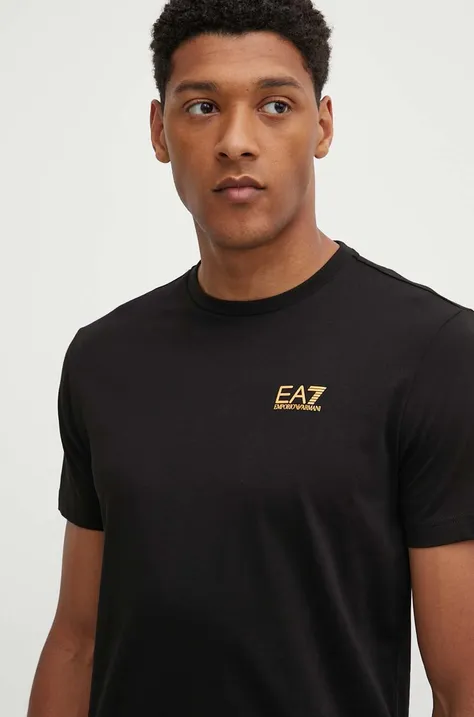 Pamučna majica EA7 Emporio Armani za muškarce, boja: crna, s tiskom, PJVPZ.8NPT25