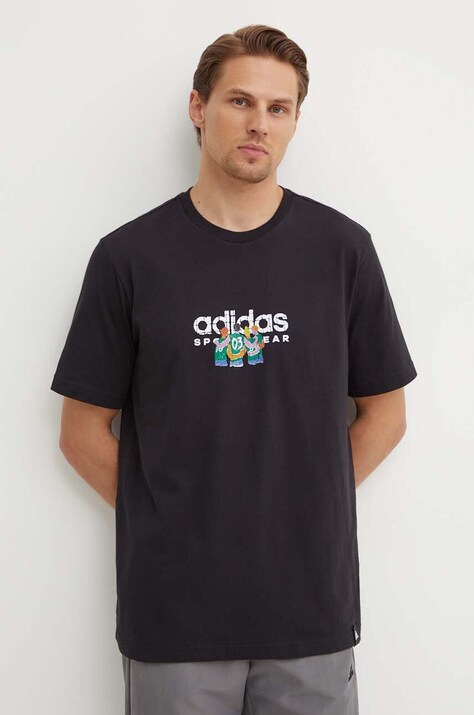 Хлопковая футболка adidas мужская цвет чёрный с принтом IY0729