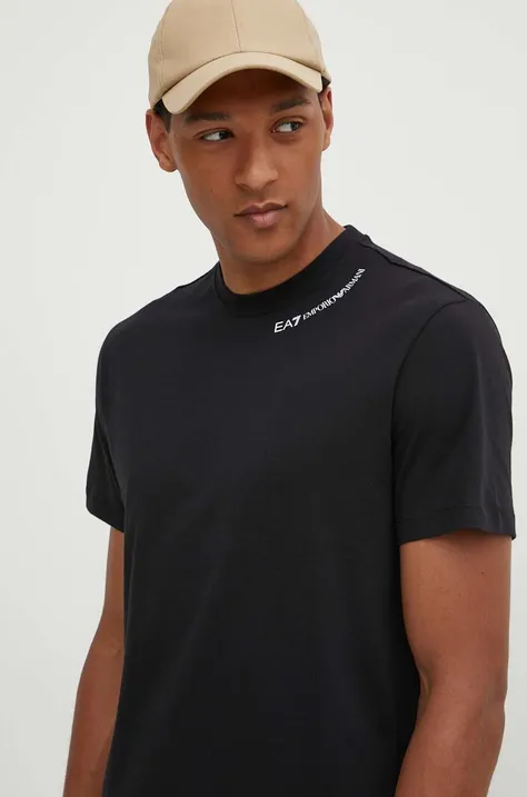 Хлопковая футболка EA7 Emporio Armani мужской цвет чёрный с принтом PJTJZ.6DUT08
