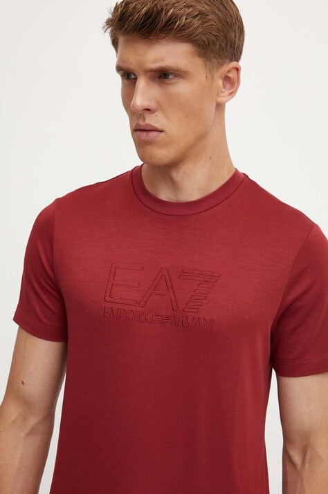 EA7 Emporio Armani tricou barbati, culoarea bordo, cu imprimeu, PJUJZ.6DPT71