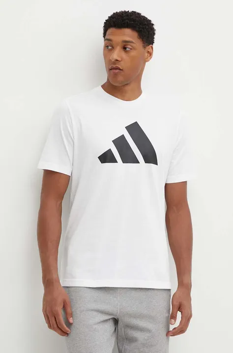 Bavlnené tričko adidas pánske, biela farba, s potlačou, IY8582