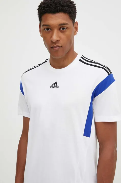 Pamučna majica adidas za muškarce, boja: bijela, s uzorkom, JJ1533