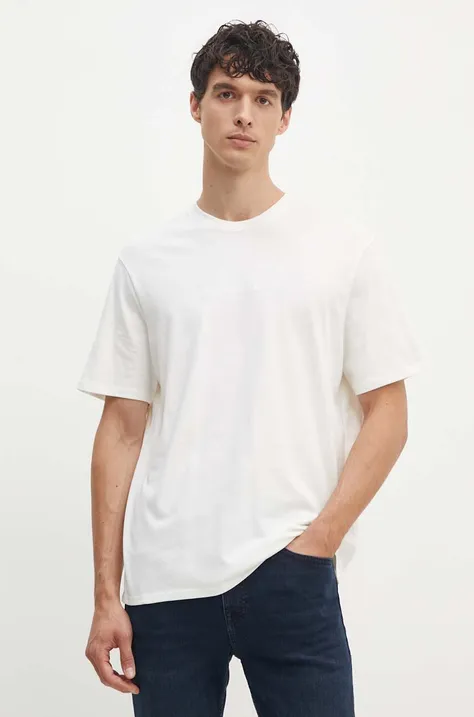 Bavlnené tričko Armani Exchange pánske, béžová farba, s nášivkou, 6DZTAC ZJASZ