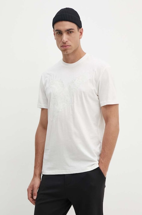 Бавовняна футболка Armani Exchange чоловіча колір бежевий з аплікацією 6DZTAD ZJ9TZ