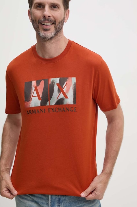 Armani Exchange tricou din bumbac barbati, culoarea portocaliu, cu imprimeu, 6DZTHF ZJH4Z