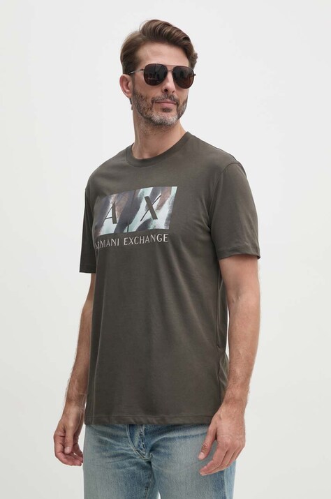 Armani Exchange tricou din bumbac barbati, culoarea negru, cu imprimeu, 6DZTHF ZJH4Z