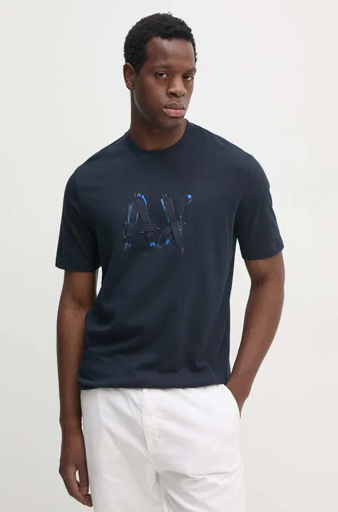 Armani Exchange t-shirt bawełniany męski kolor granatowy z nadrukiem 6DZTHN ZJLFZ