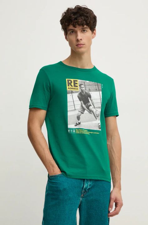 United Colors of Benetton tricou din bumbac barbati, culoarea verde, cu imprimeu, 3I1XU109U