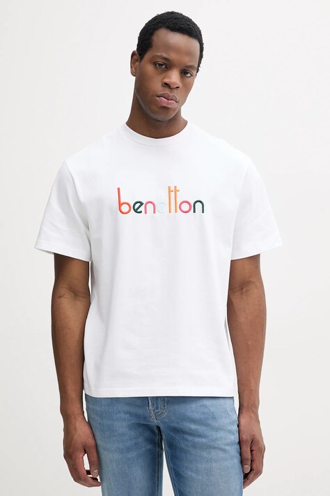 Бавовняна футболка United Colors of Benetton чоловіча колір жовтий з аплікацією 3MI6U109O