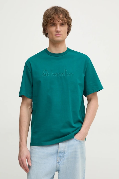 United Colors of Benetton tricou din bumbac barbati, culoarea verde, cu imprimeu, 3MI6U109O