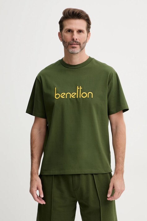Bavlněné tričko United Colors of Benetton žlutá barva, s aplikací, 3MI6U109O