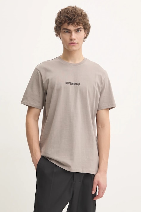 Bavlněné tričko Superdry šedá barva, s aplikací, M1012028A-1PC