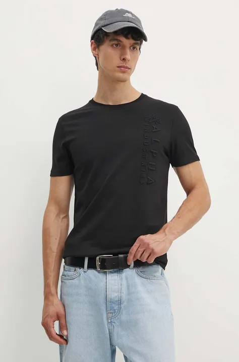 Bavlnené tričko Alpha Industries pánske, čierna farba, vzorované, 138500