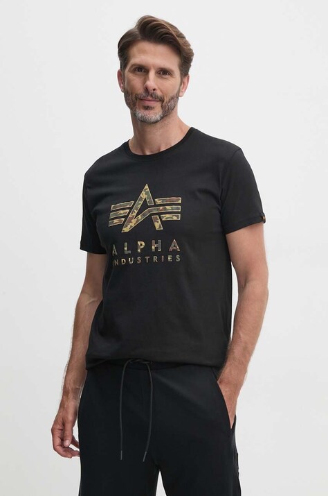 Pamučna majica Alpha Industries za muškarce, boja: crna, s tiskom, 146506