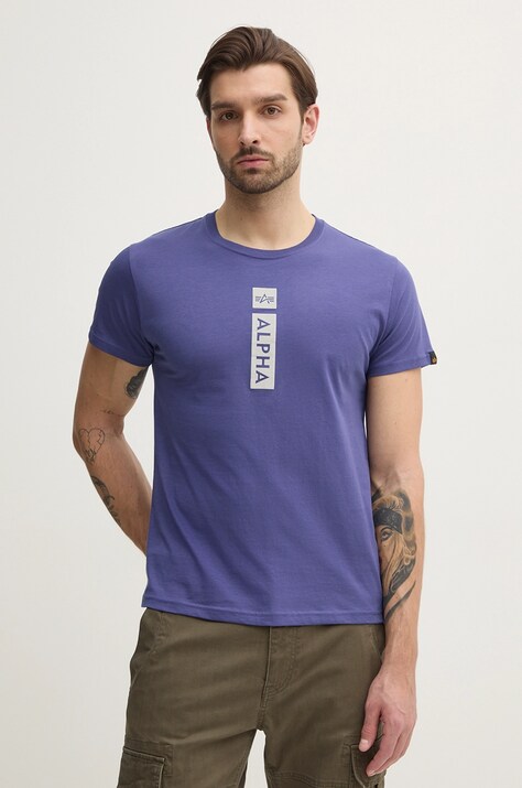 Alpha Industries tricou din bumbac barbati, culoarea violet, cu imprimeu, 146509