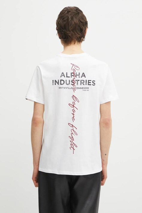 Bavlněné tričko Alpha Industries bílá barva, s potiskem, 148516