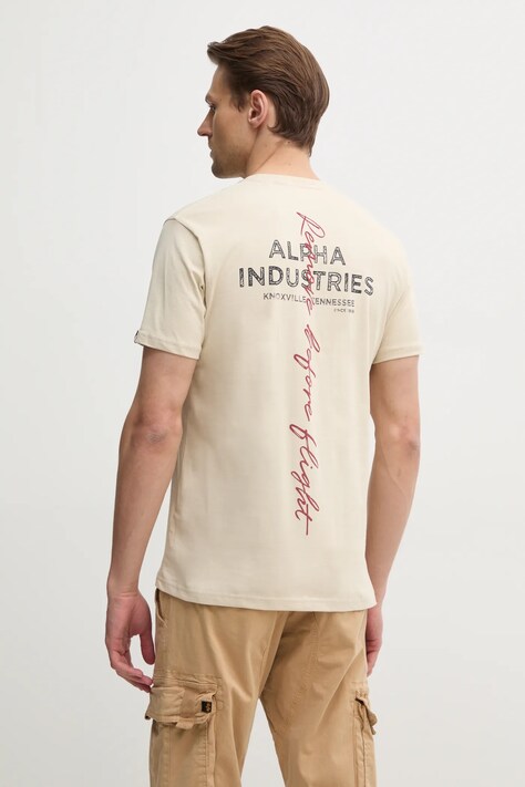 Хлопковая футболка Alpha Industries мужская цвет чёрный с принтом 148516
