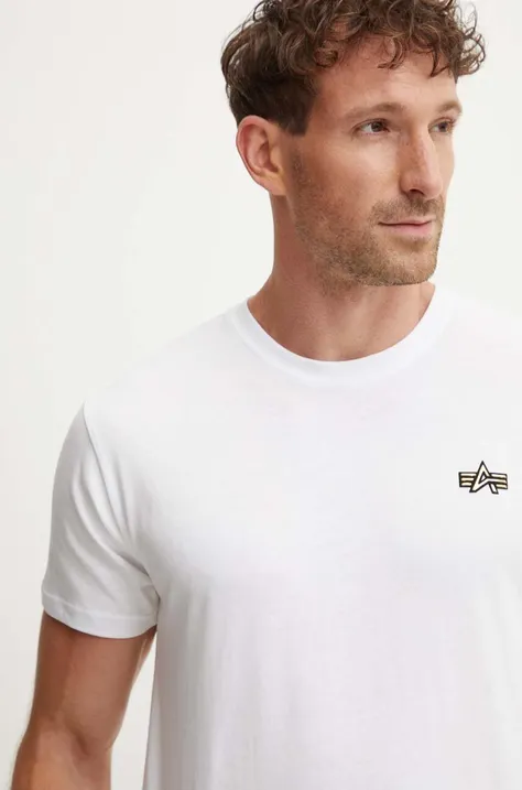 Хлопковая футболка Alpha Industries мужская цвет белый с аппликацией 148511