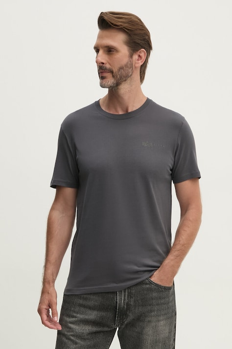 Pamučna majica Alpha Industries za muškarce, boja: siva, s tiskom, 138505