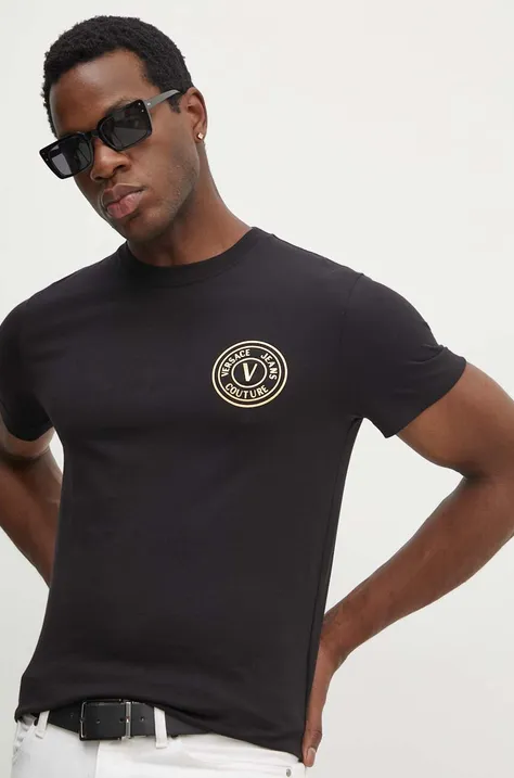 Хлопковая футболка Versace Jeans Couture мужская цвет чёрный с принтом 77GAHT00 CJ00T