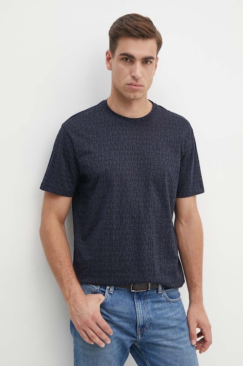 Бавовняна футболка Armani Exchange чоловіча колір синій візерунок 6DZTJA ZJH4Z