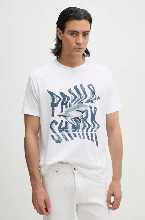 Bavlnené tričko Paul&Shark pánske, biela farba, s potlačou, 14311626