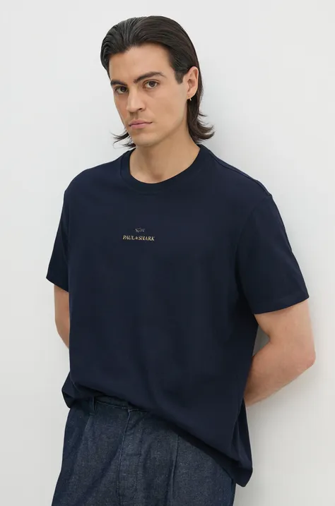 Paul&Shark t-shirt bawełniany męski kolor granatowy z nadrukiem 14311646
