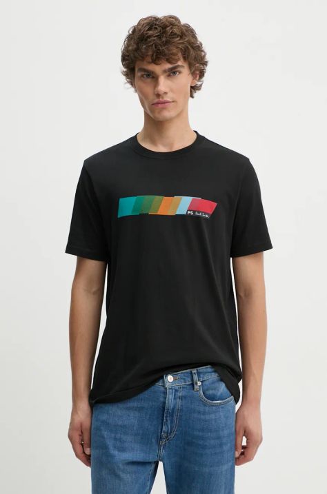 PS Paul Smith tricou din bumbac barbati, culoarea negru, cu imprimeu, M2R.011R.NP4794