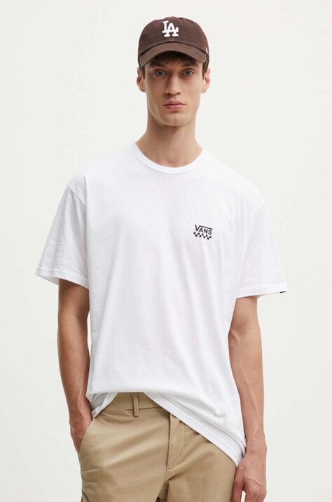 Памучна тениска Vans в бяло с принт VN0A7TLGWHT1