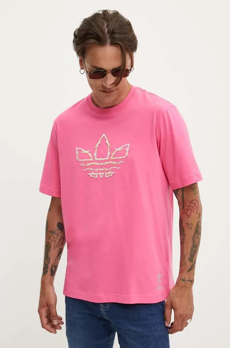 Bavlnené tričko adidas Originals Pride pánske, ružová farba, s potlačou, IZ4898