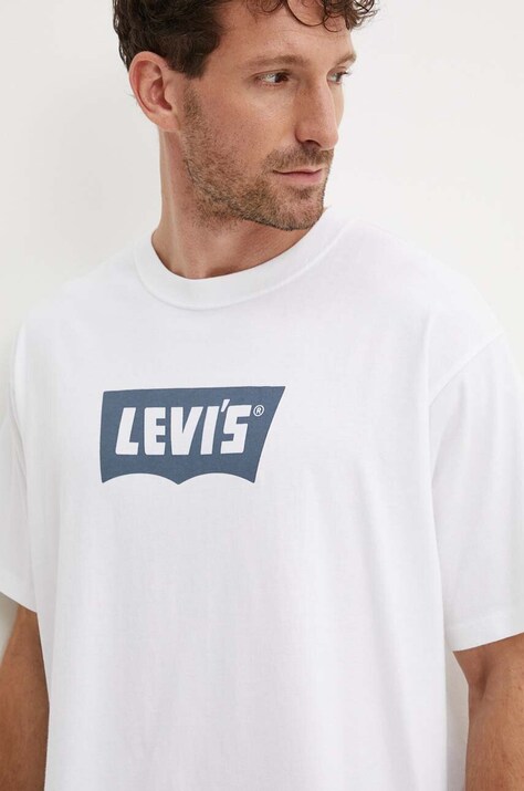 Levi's tricou din bumbac barbati, culoarea alb, cu imprimeu, 000RY