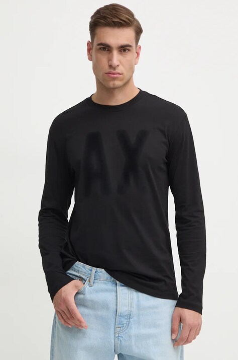 Бавовняний лонгслів Armani Exchange колір чорний з принтом XM000126 AF10358