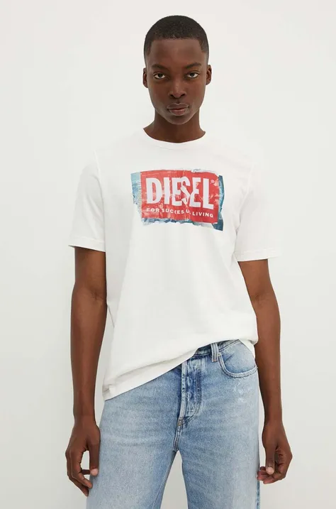 Pamučna majica Diesel T-ADJUST-Q6 za muškarce, boja: bijela, s tiskom, A15379.0AKAK