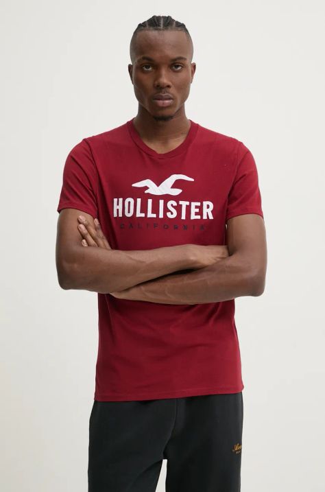 Памучна тениска Hollister Co. в бордо с апликация KI323-4290