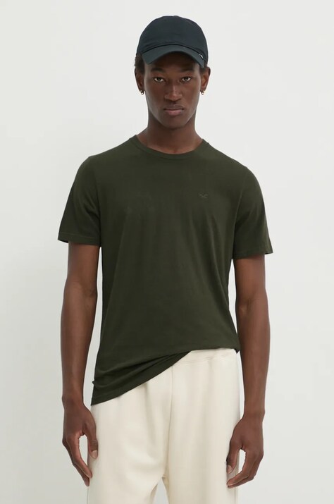 Hollister Co. tricou din bumbac barbati, culoarea verde, neted, KI324-4151