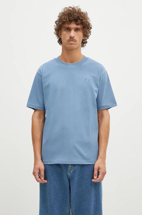 New Balance t-shirt in cotone Athletics Cotton uomo colore blu MT41533HEB