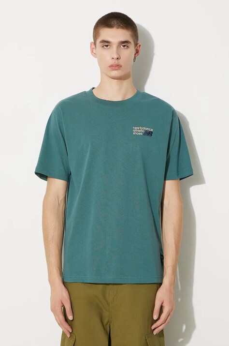 New Balance t-shirt in cotone Athletics Premium Logo uomo colore verde con applicazione MT41908NUS