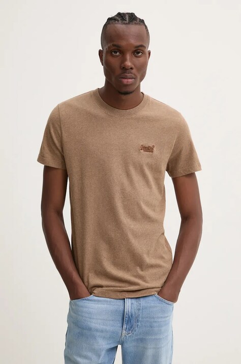 Superdry tricou din bumbac barbati, culoarea maro, neted, M1011245A-1KQ