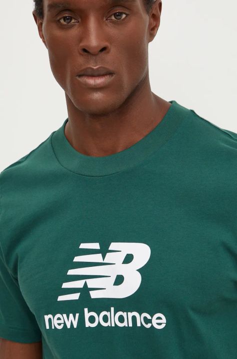 New Balance tricou din bumbac barbati, culoarea verde, cu imprimeu, MT41502NWG