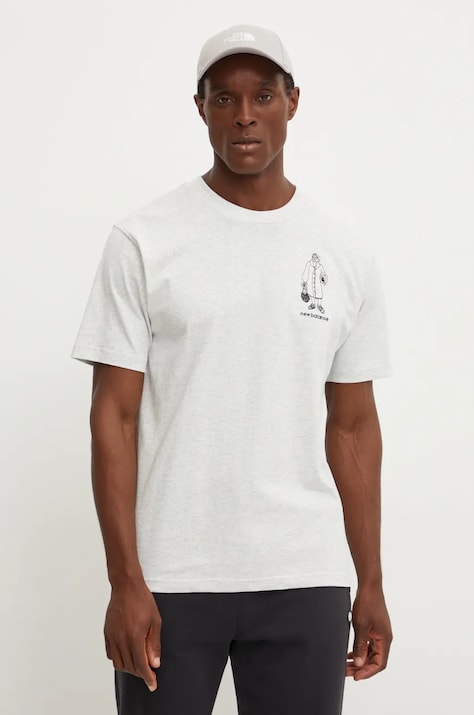 New Balance tricou din bumbac barbati, culoarea gri, melanj, MT43554AHH