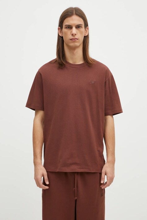 New Balance cotton t-shirt men’s brown color smooth MT41533ROK