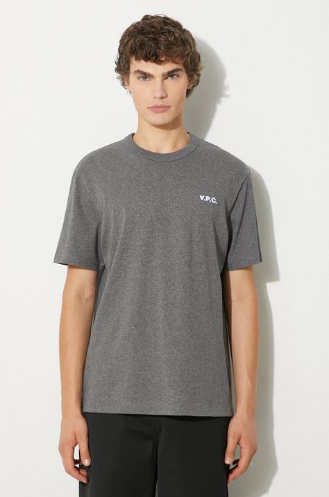 Памучна тениска A.P.C. t-shirt boxy petit vpc в сиво с меланжов десен COHBQ.H26391