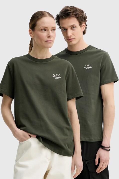 A.P.C. tricou din bumbac standard rue madame GOTS culoarea verde, cu imprimeu, COHBU.M26388