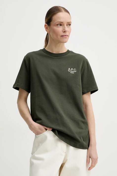 A.P.C. tricou din bumbac standard rue madame GOTS culoarea verde, cu imprimeu, COHBU.M26388