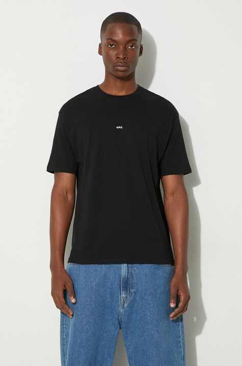 Хлопковая футболка A.P.C. t-shirt boxy micro logo GOTS мужская цвет чёрный однотонная COHBW.H26386