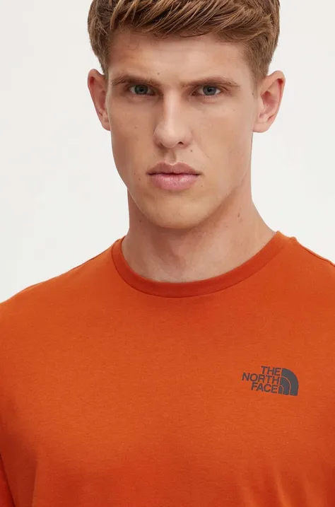 The North Face t-shirt bawełniany S/S Redbox Celebration Tee męski kolor pomarańczowy z nadrukiem NF0A87NV1I01