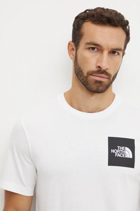 The North Face tricou Fine Tee barbati, culoarea alb, cu imprimeu, NF0A8A6MFN41