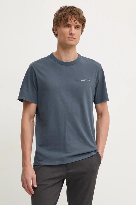 Хлопковая футболка Pepe Jeans DAVY TEE мужская цвет серый с принтом PM509626