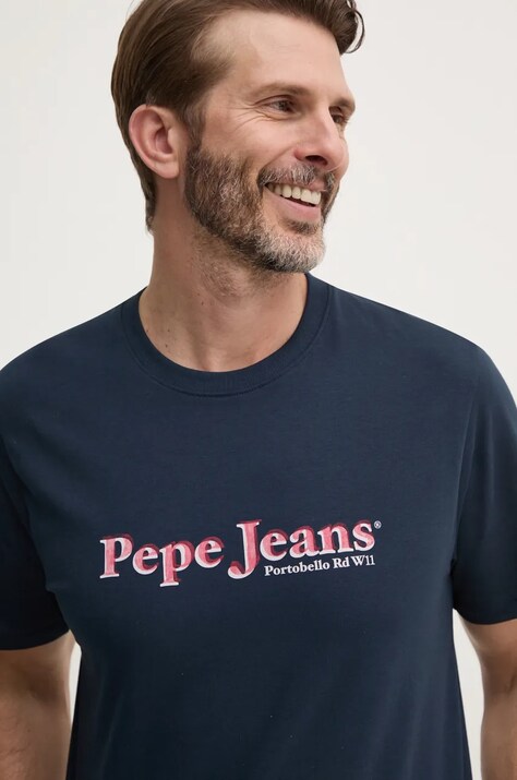 Pepe Jeans tricou SOMERS TEE barbati, culoarea albastru marin, cu imprimeu, PM509649